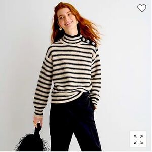 J. Crew striped Embellished black and white sweater / turtleneck